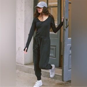 New Free People Movement Make It Count  Mixed Media Onesie in Black Size XS